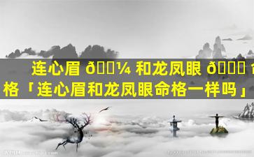 连心眉 🐼 和龙凤眼 🐟 命格「连心眉和龙凤眼命格一样吗」